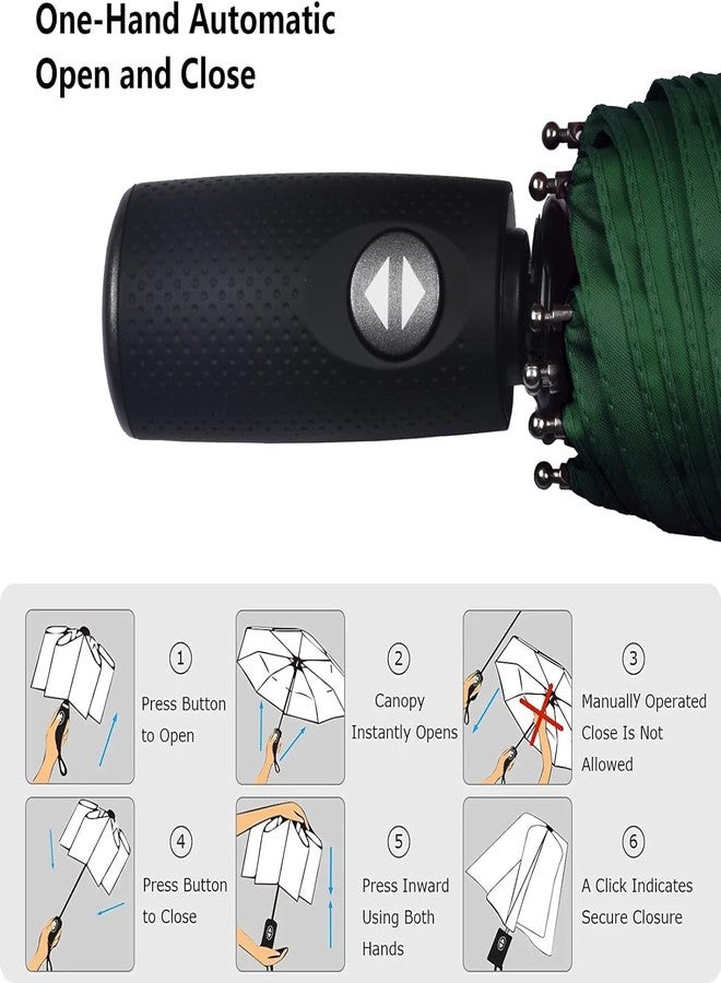 VEHTRI Windproof Travel Umbrella - Light, Automatic, Strong and Portable - Wind Resistant, Small Folding Backpack Umbrella for Rain - Men and Women (Green) - Image 2